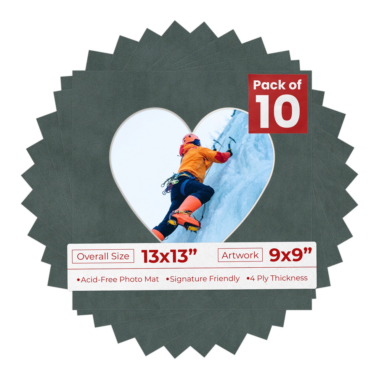 Dark Grey Suede Mat Board for 13x13 Frames - Heart Opening for 9x9 Photos